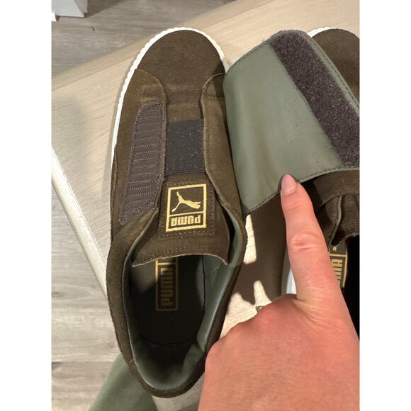 Puma Basket Strap Suede Rope Platform Sneaker Olive Green Shoes Women's Size 6.5 - Picture 3 of 6